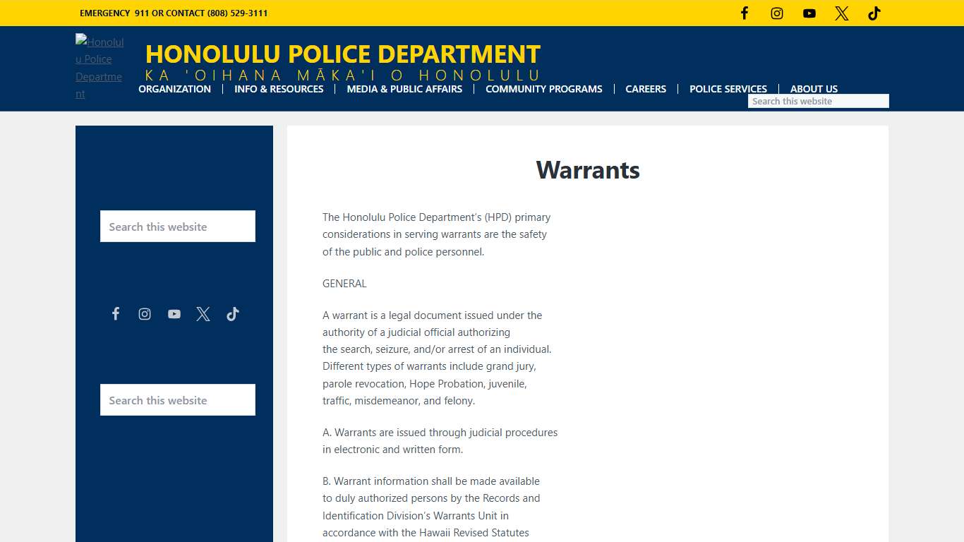 Warrants - Honolulu Police Department
