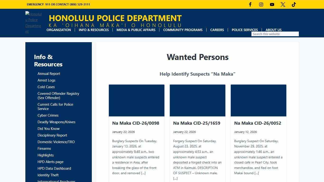 Wanted Persons - Honolulu Police Department