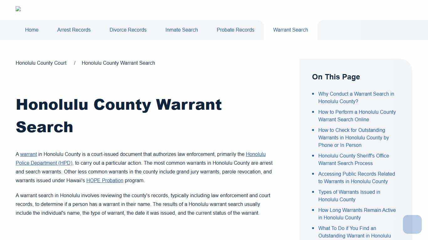 Honolulu County Warrant Search Honolulu County Court