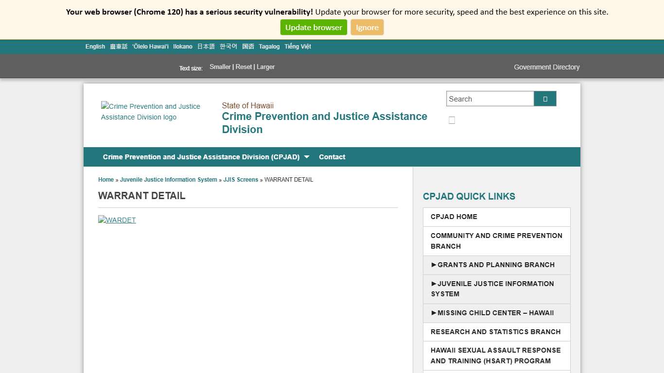 Crime Prevention and Justice Assistance Division WARRANT DETAIL